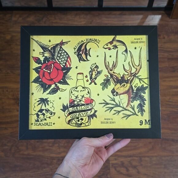 NWT, Framed American Traditional Tattoo Style Flash Art Print - Picture 1 of 1